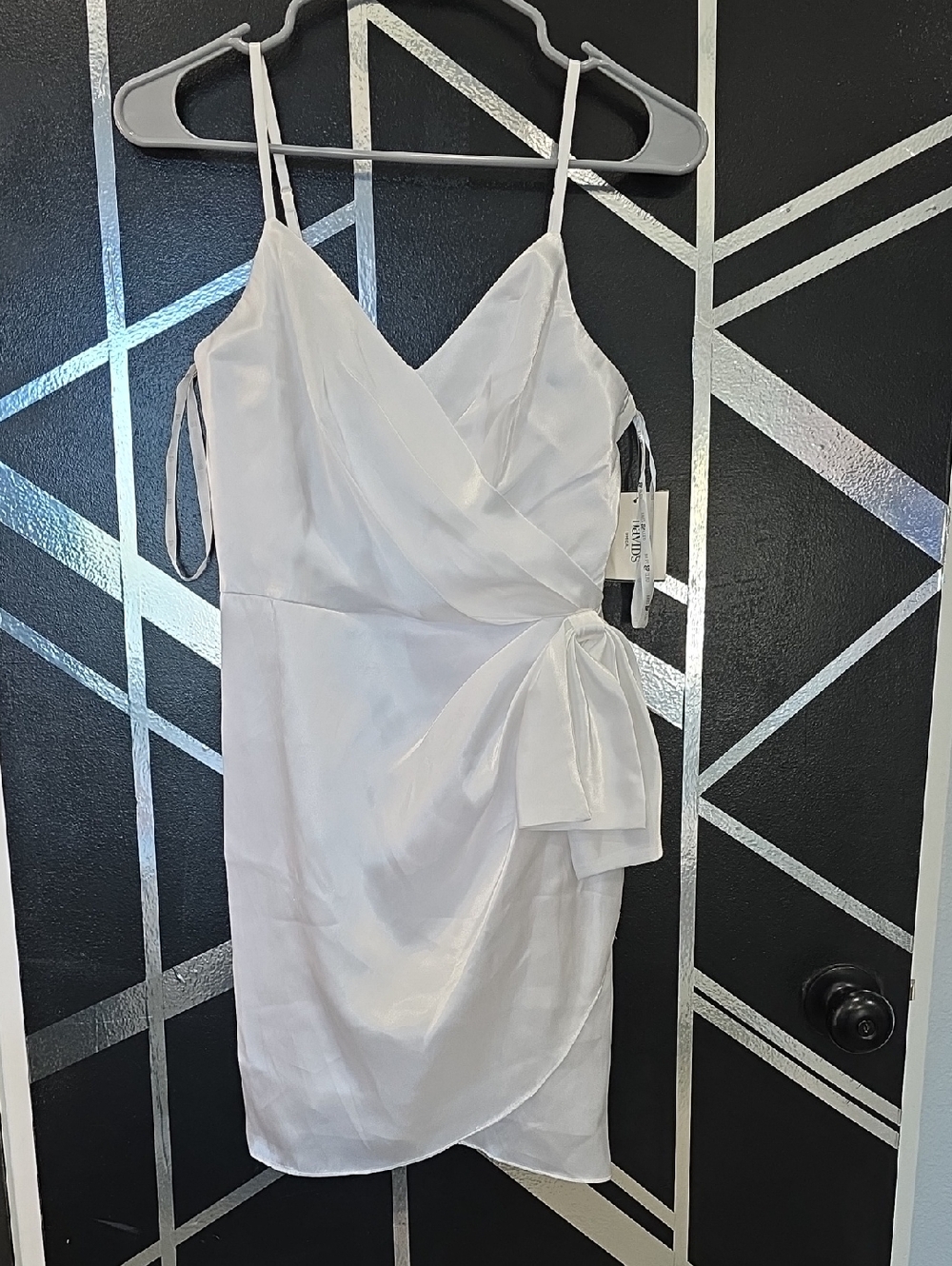 Joules White Satin Faux-Wrap Mini Dress with Side Tie